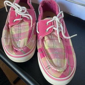 Sperry Top Sider Boat Shoes Women’s 10M Pink Silver Plaid Canvas 9771668